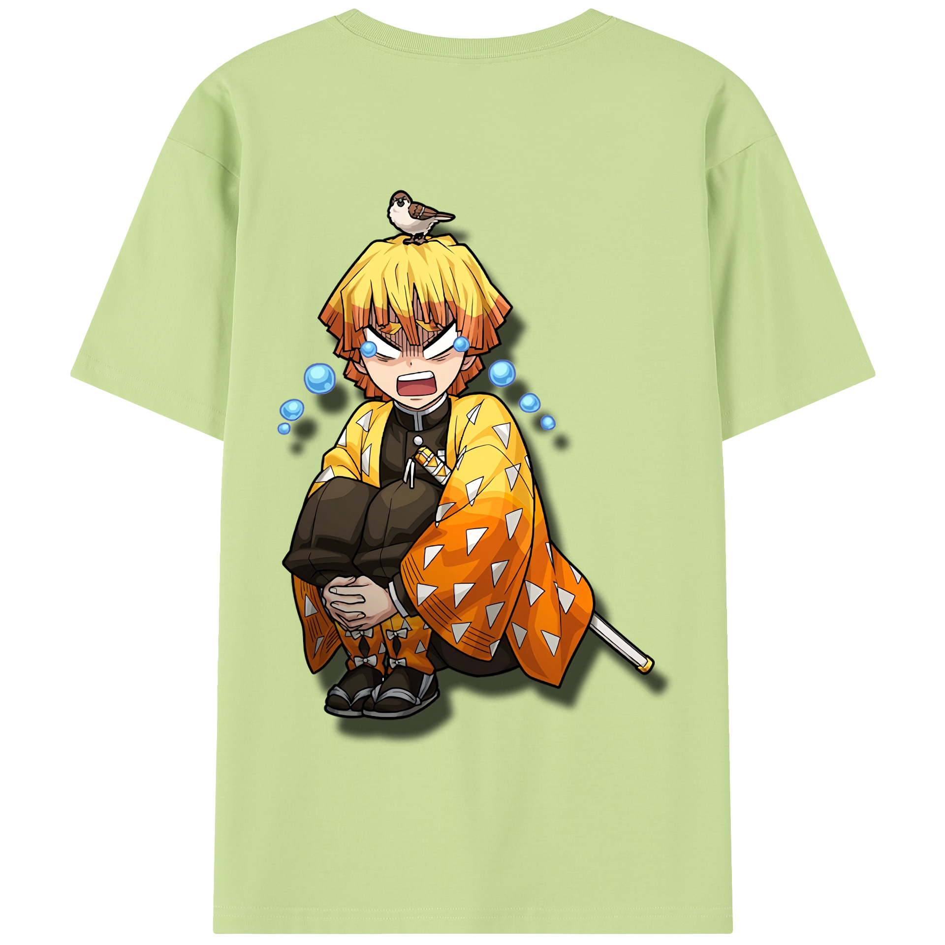 （画像用） 鬼滅の刃（きめつのやいば）我妻 善逸／あがつま ぜんいつ Agatsuma Zenitsu 綿100％半袖Tシャツ（背面プリント）